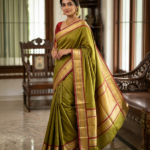Olive Green Temple Border Banglore Silk Saree