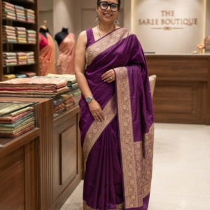 Elegant Deep Violet Banarasi Silk Saree
