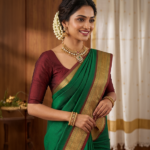 Emerald Green Temple Border Banglore Silk Saree
