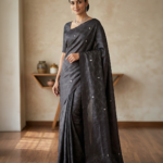 Charcoal Geometric Bhagalpuri Silk Saree